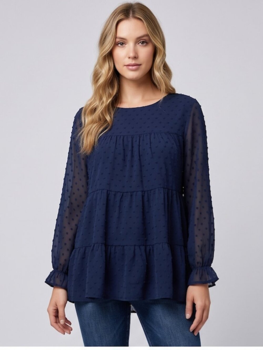 LAST ONE 🔥  Blue Swiss Dot Ruffled Peplum Top.